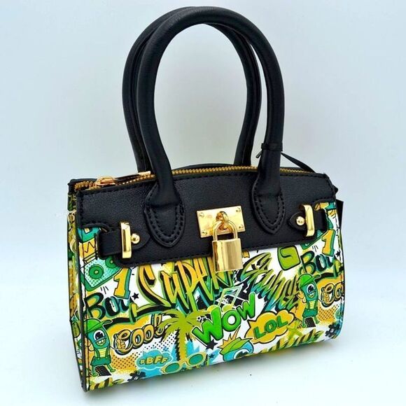 Graffiti Print Lock Design Mini-tote Crossbody Bag - Picture 1 of 4